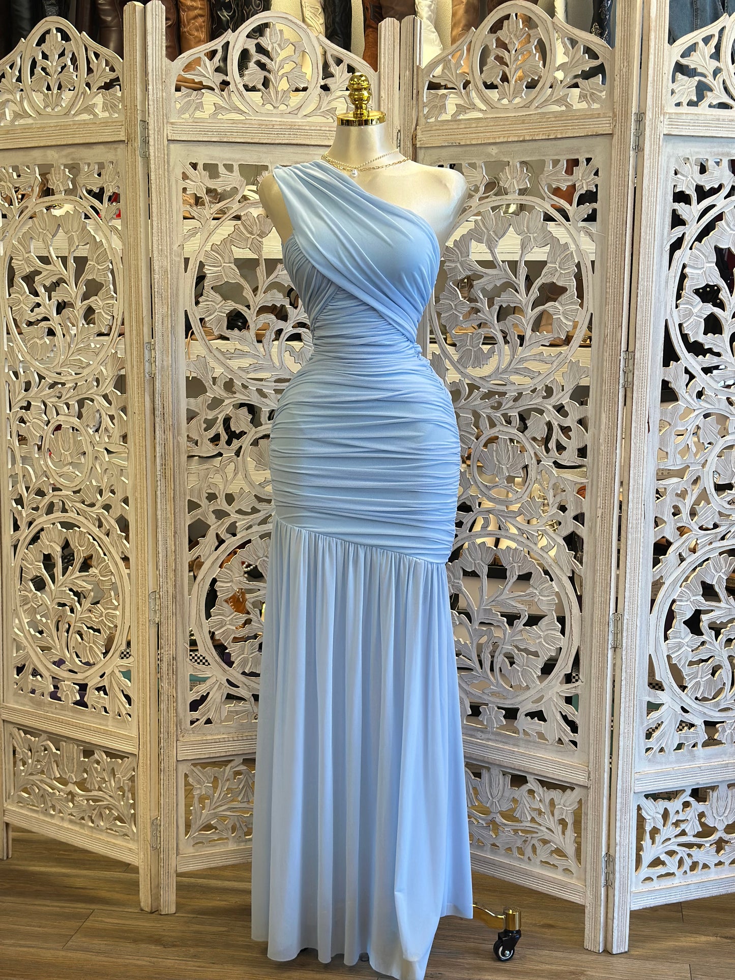 Draped One Sleeve  Dress- Estira, Stretchy