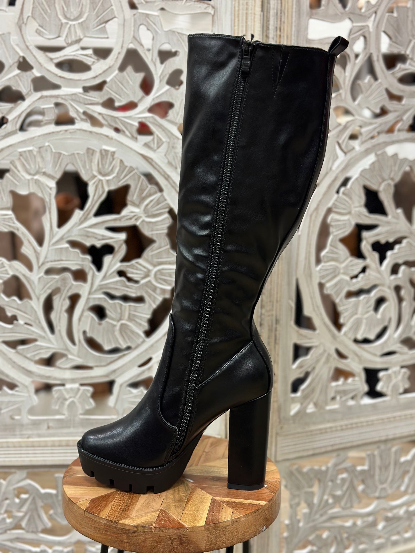 Faux Leather High Heeled Boots