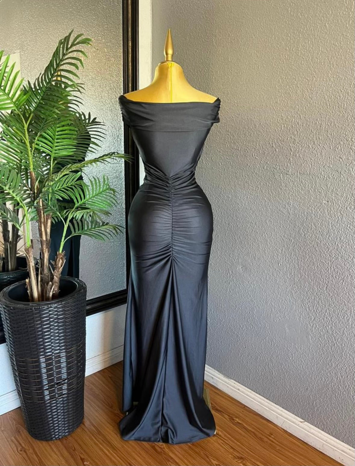 Black Wrapped Ruched Formal Dress