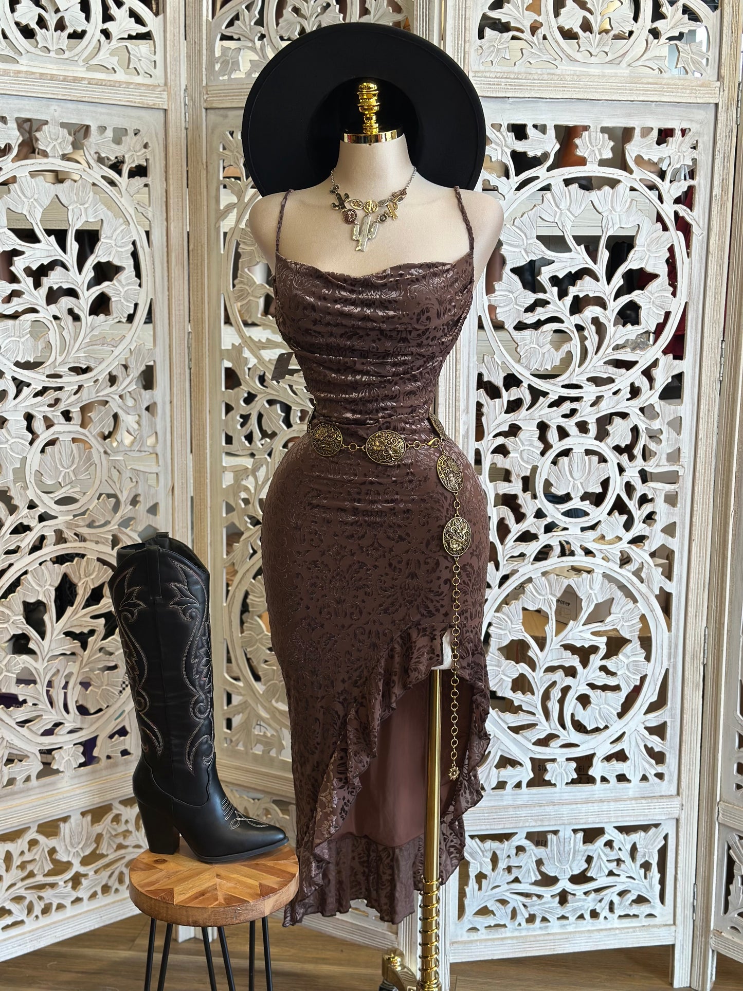 Velvet High Slit Midi Dress- Stretchy, Estira