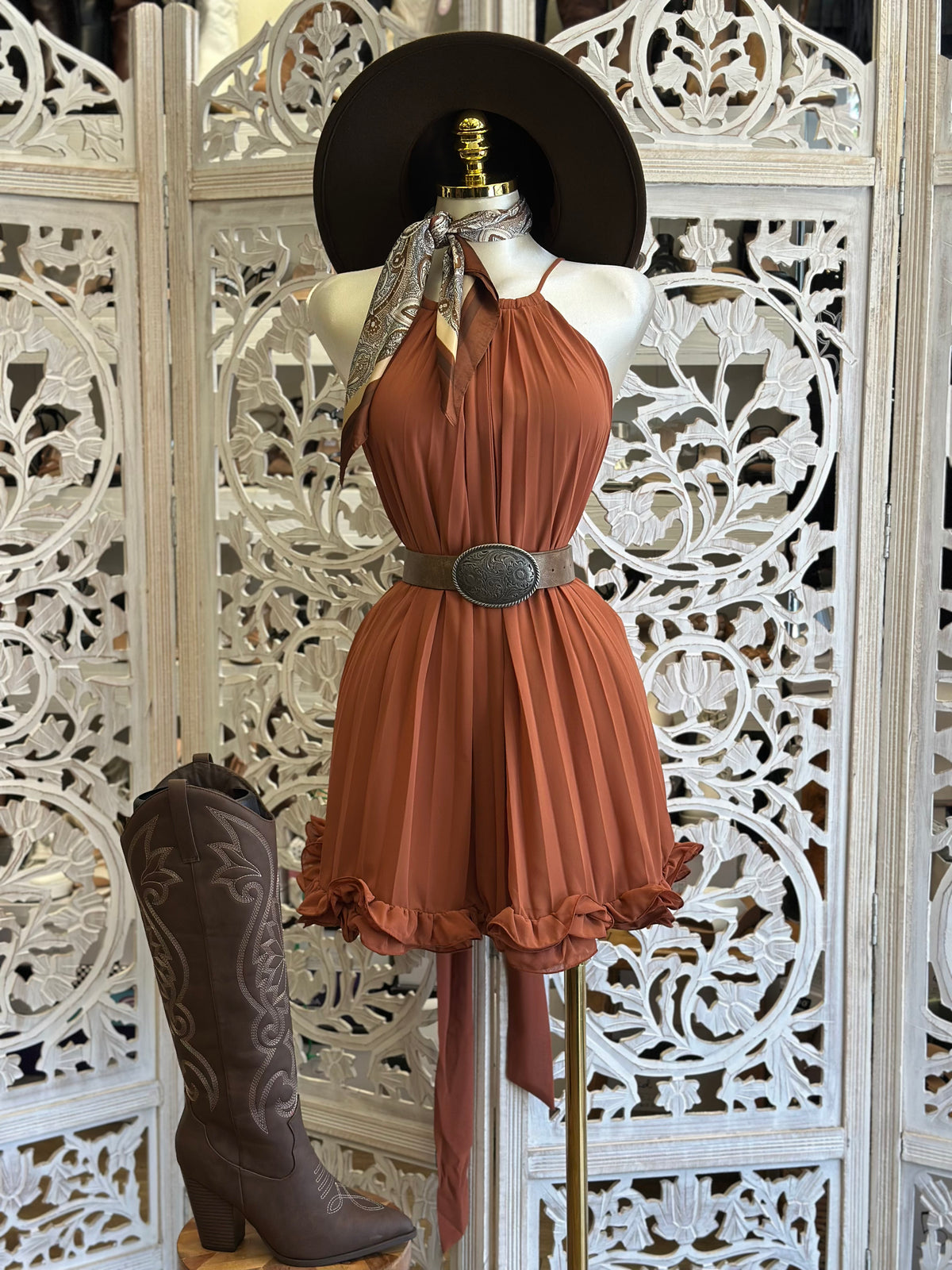 Wildwood Pleate Halter Dress - Stretchy, Estira