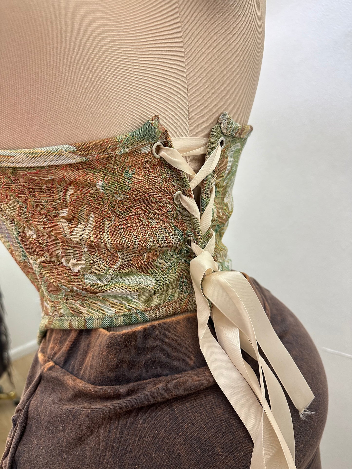 Olive Pattern Corset Top- No Estira, Not Stretchy