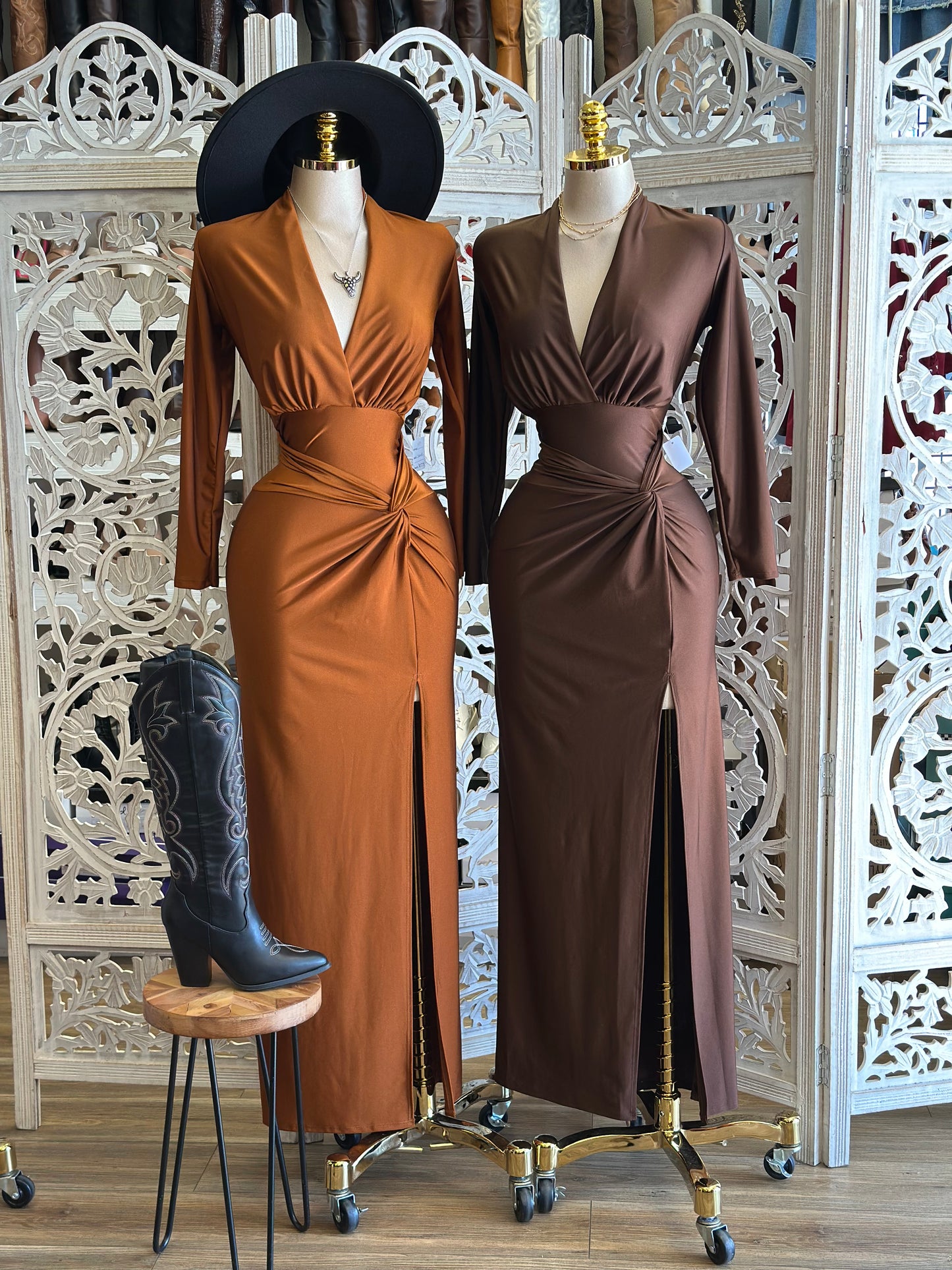 Low Cut Knotted Maxi Dress- Stretchy,Estira