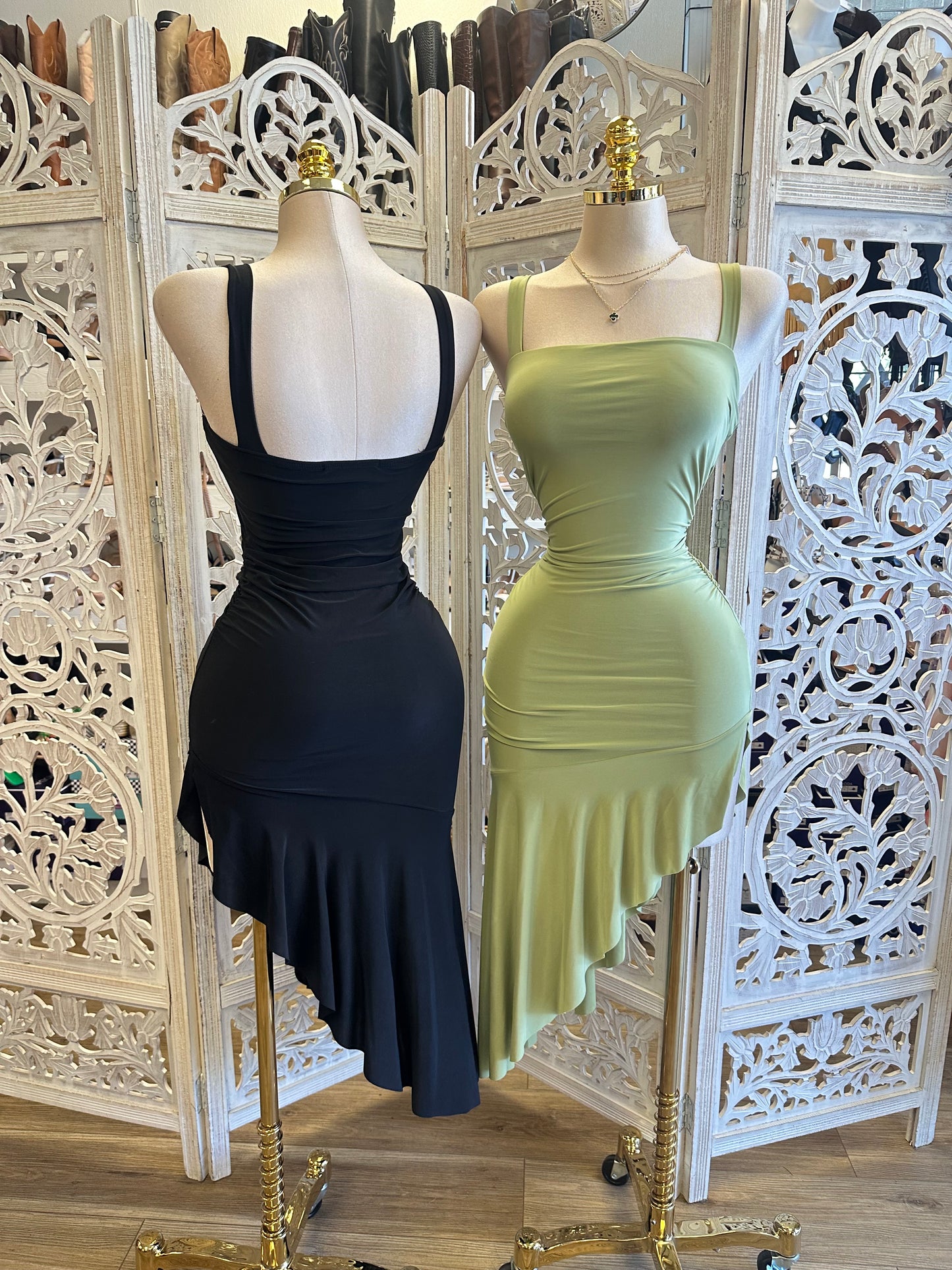 High Low Square Neck Dress - Estira, Stretchy
