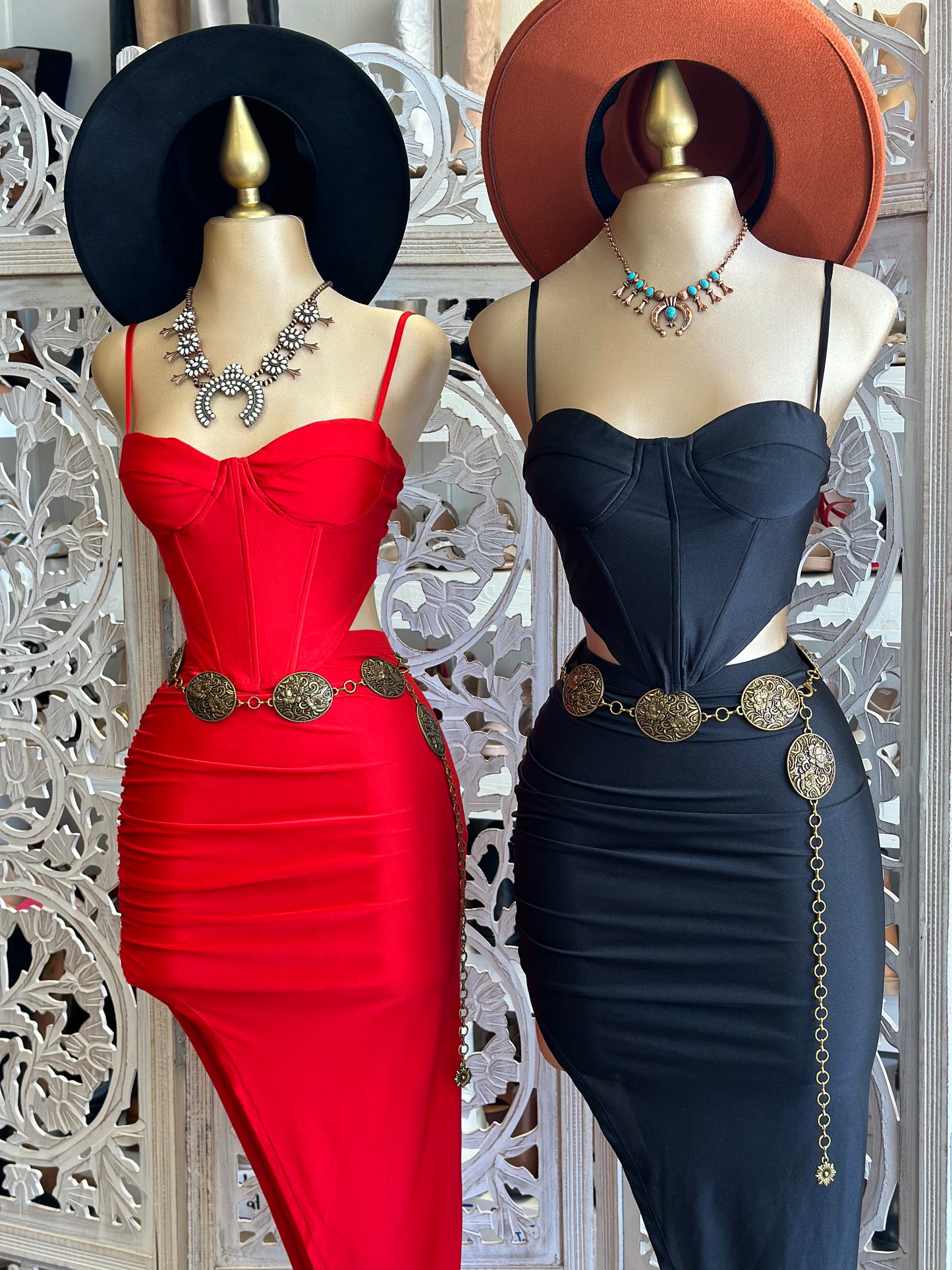 Corset Top and Midi Skirt Set- Stretchy