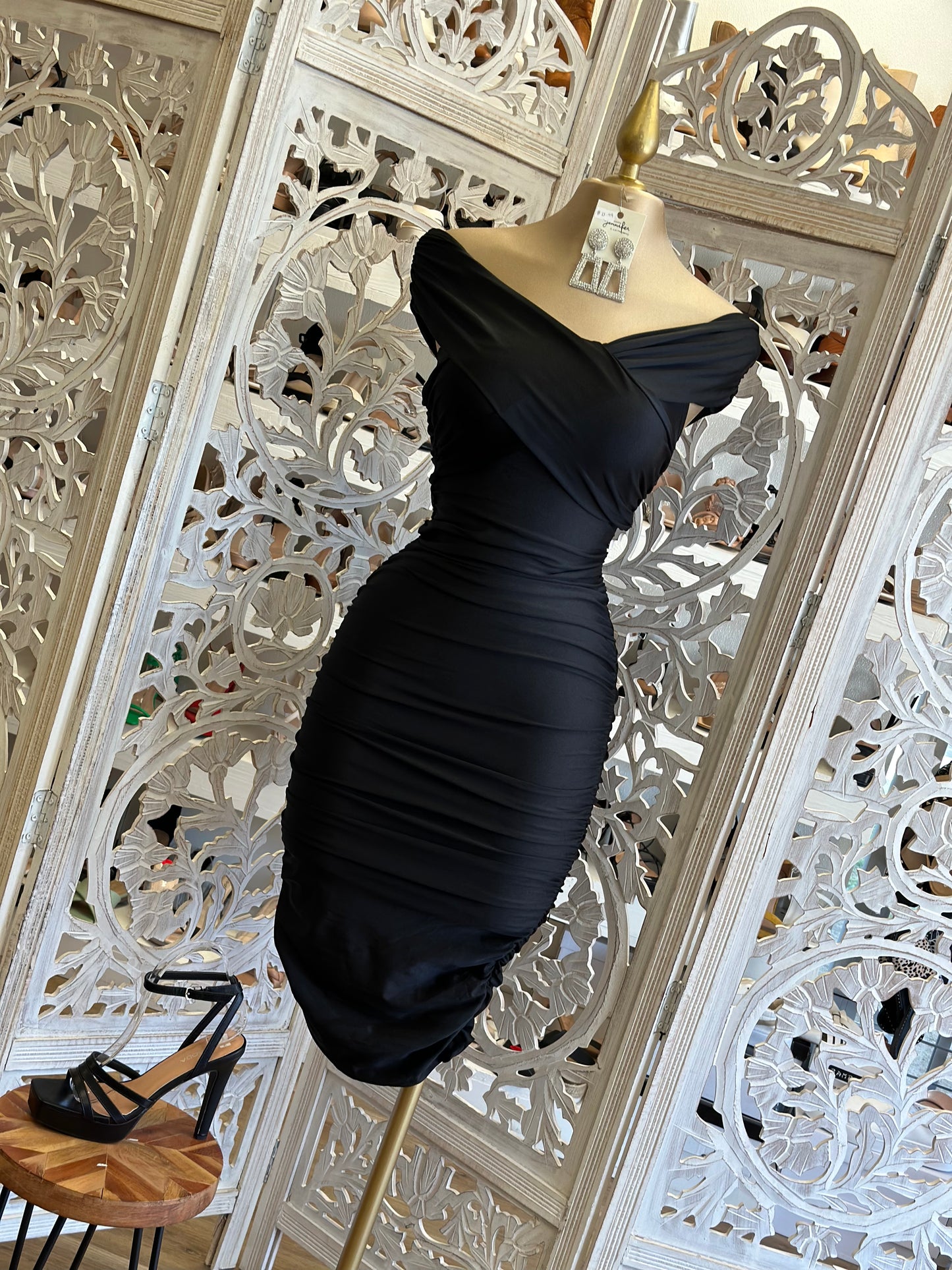 Black Wrapped Scrunched Dress