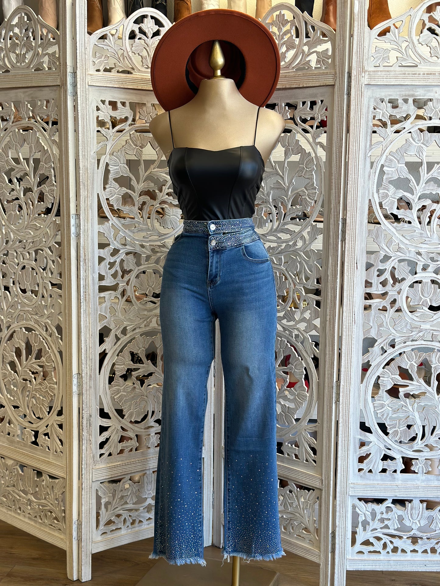 Graded Rhinestone Design Jeans- Slightly Stretchy