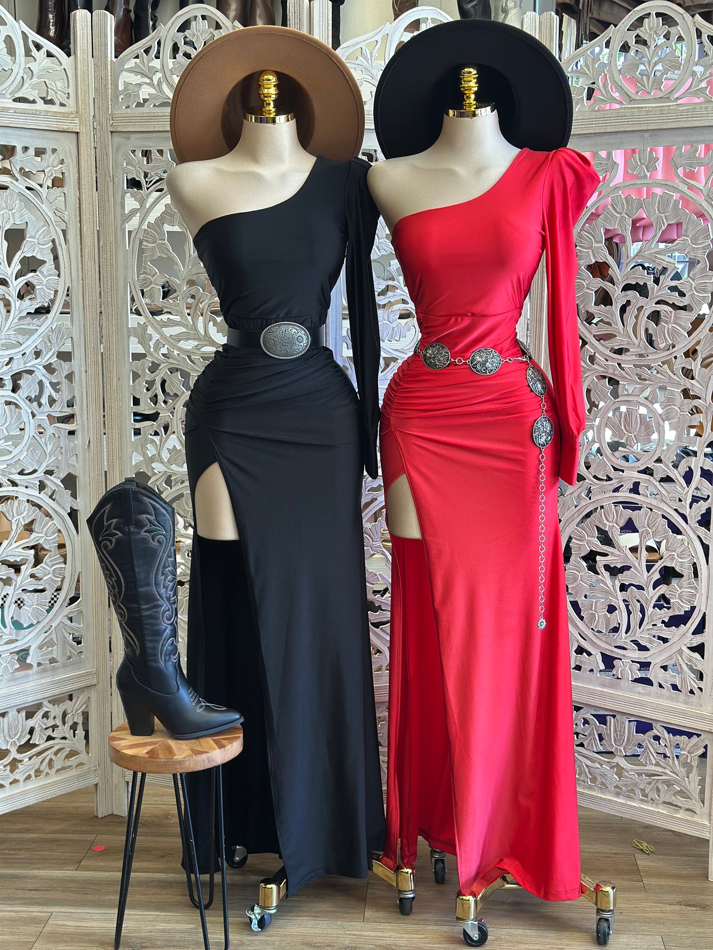 Puff Sleeve High Slit Evening Dress - Estira , Stretchy