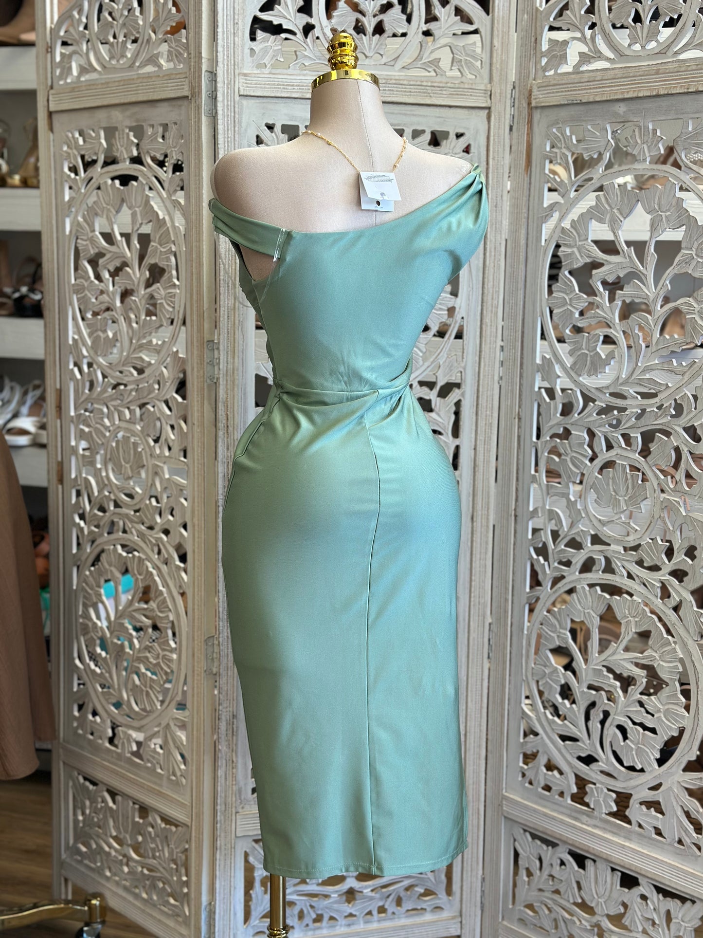 Ocean Green Asymmetrical Midi Dress - Estira, Stretchy