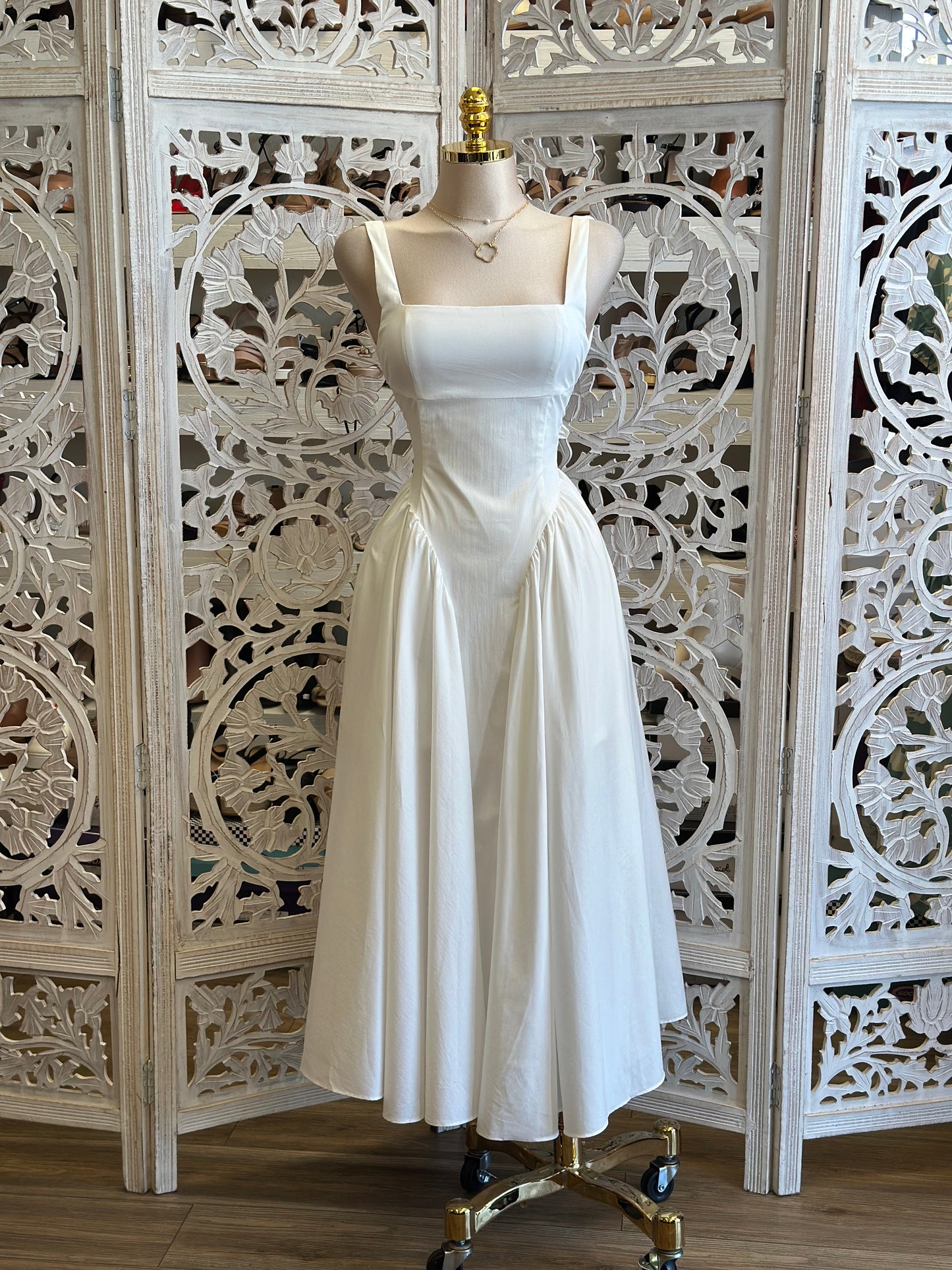 Square Neck Midi White Dress- Not Stretchy, No Estira