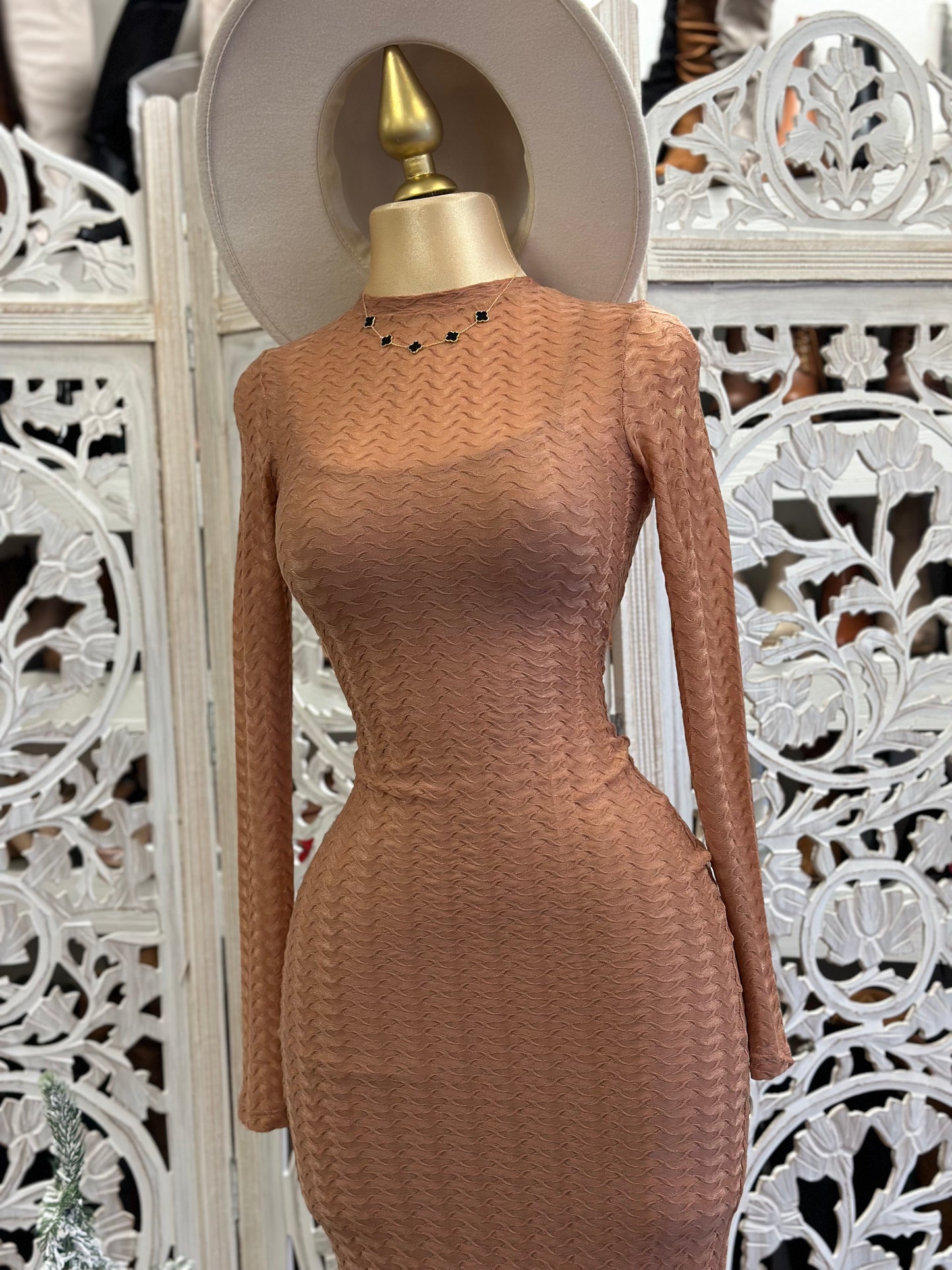 Brown Midi Long Sleeve Dress