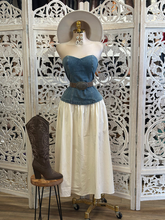 Strapless Denim Top Dress-Not Stretchy, No Estira