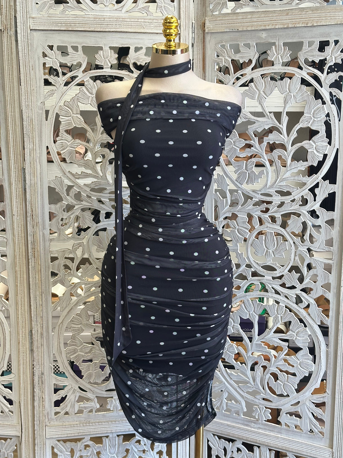 Matrix Dot Mini Dress- Estira , Stretchy