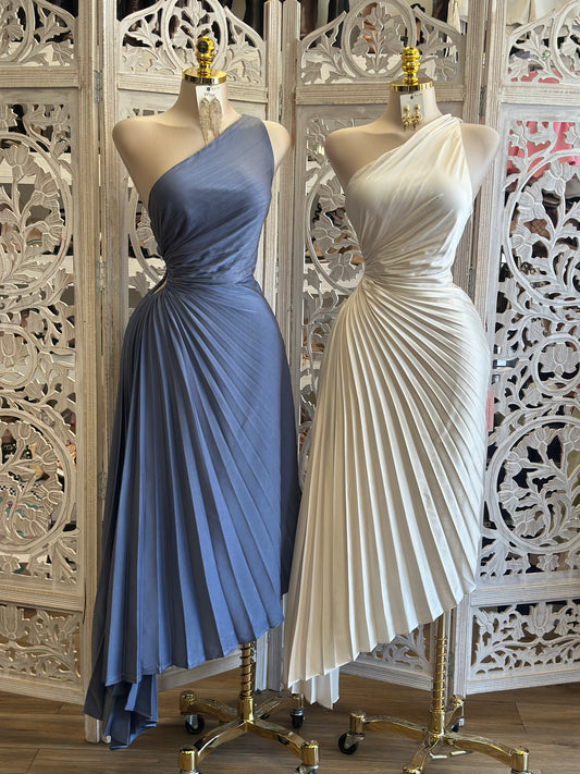 Pleated One Sleeve Dress- Not Stretchy, Not Estira
