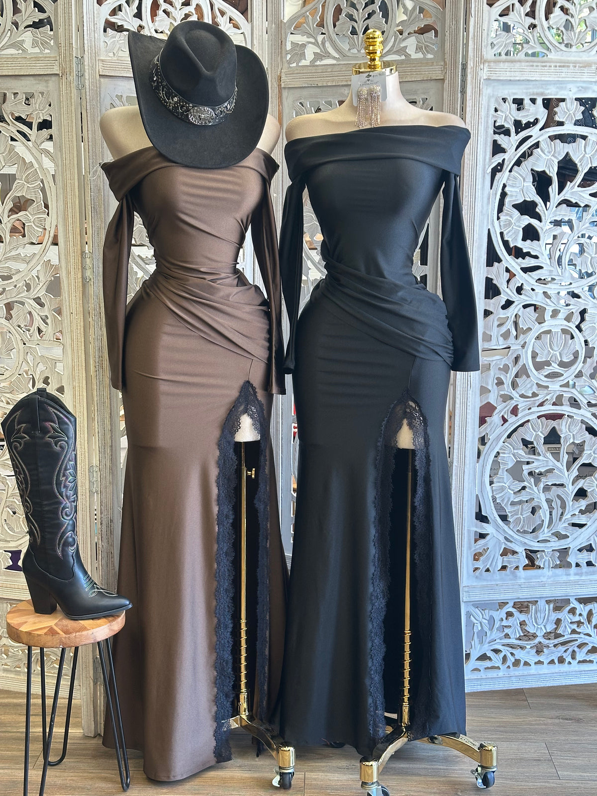 Clarinda Column Gown- Estira , Stretchy