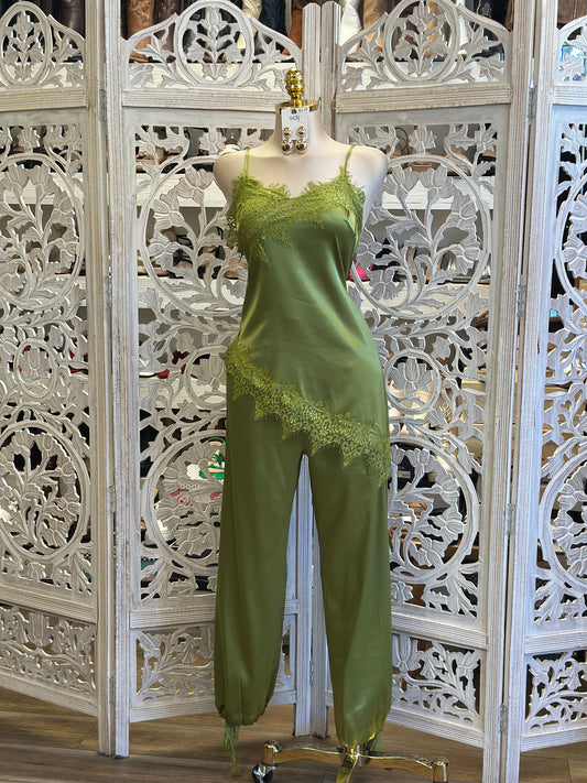 Lace Lined Green Satin Set-Stretchy, Estira