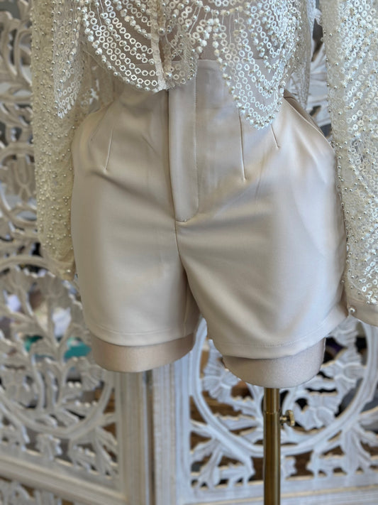 High Rise Faux Leather Shorts-Estira, Stretchy