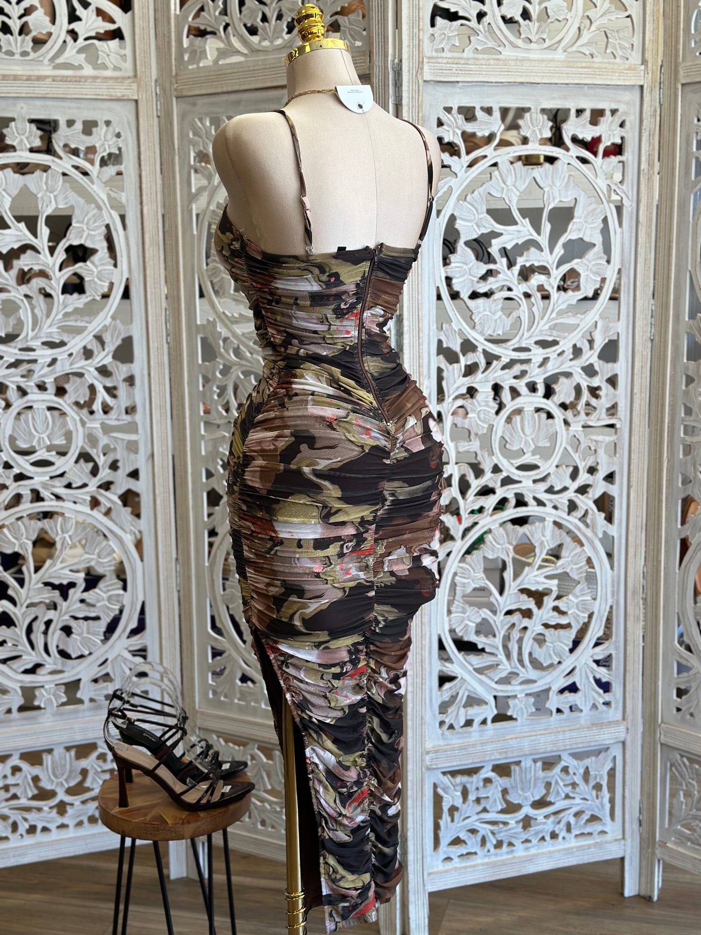 Marble Pattern Mesh Midi Dress - Estira, Stretchy