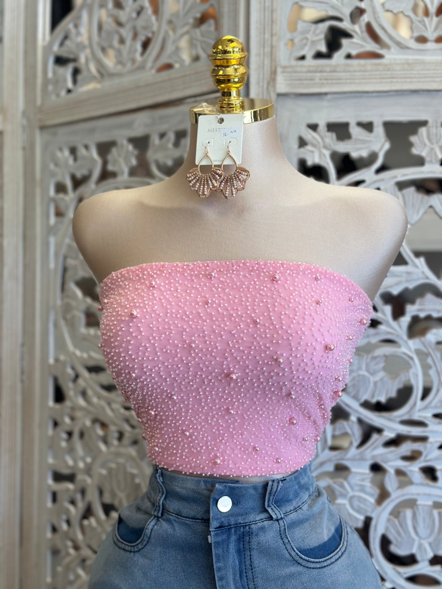 Embellished Pink Top - Estira, Stretchy