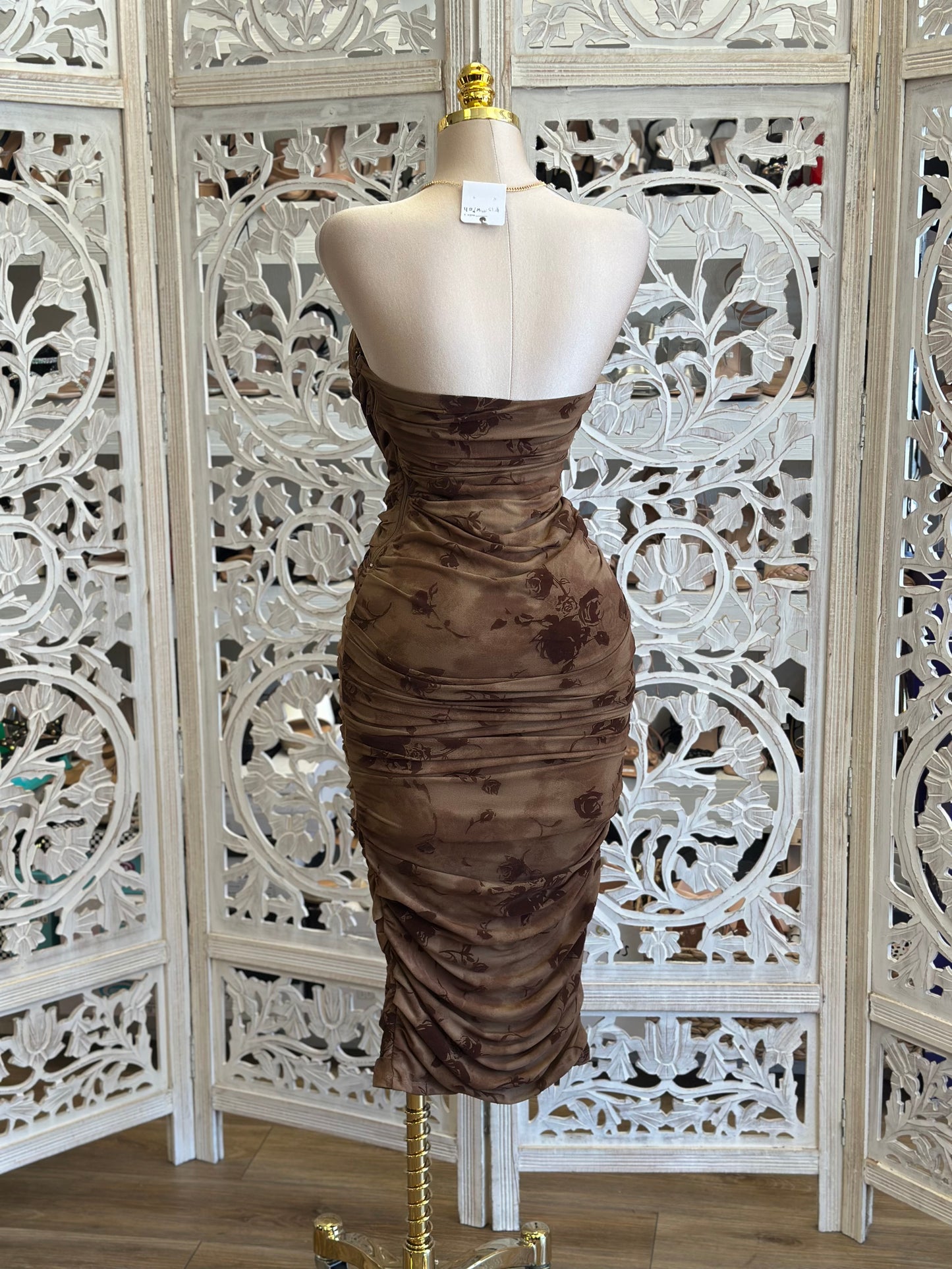 Strapless Autumn Floral Dress- Stretchy, Estira