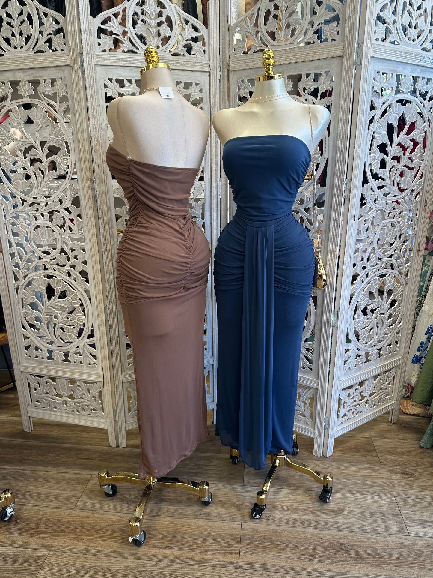 Viola Strapless Midi Dress- Estira, Stretchy