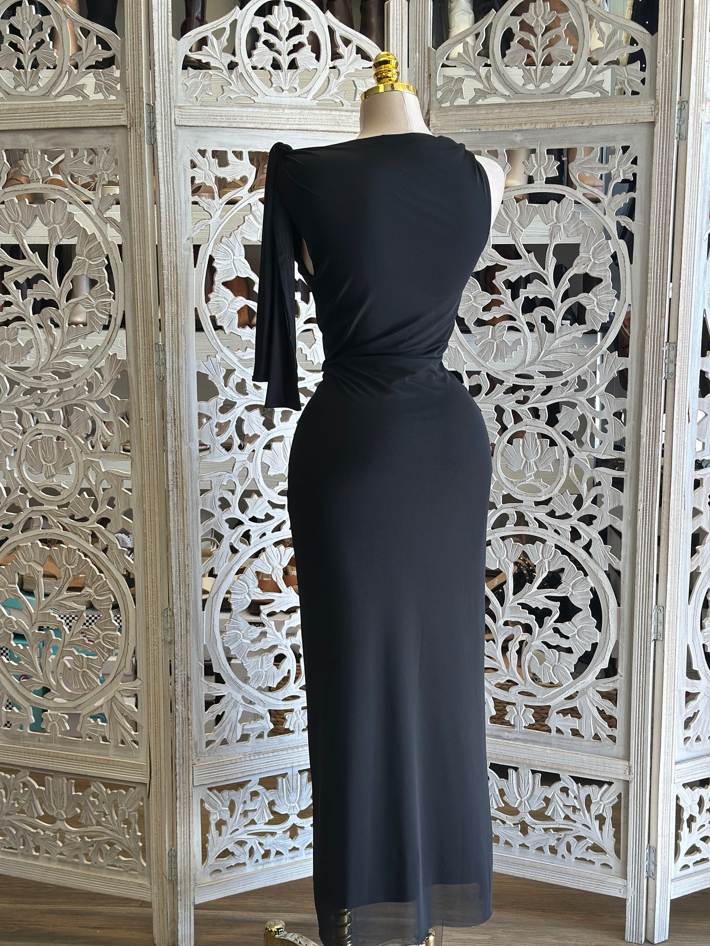 Black Sleek Asymmetrical Dress- Stretchy, Estira