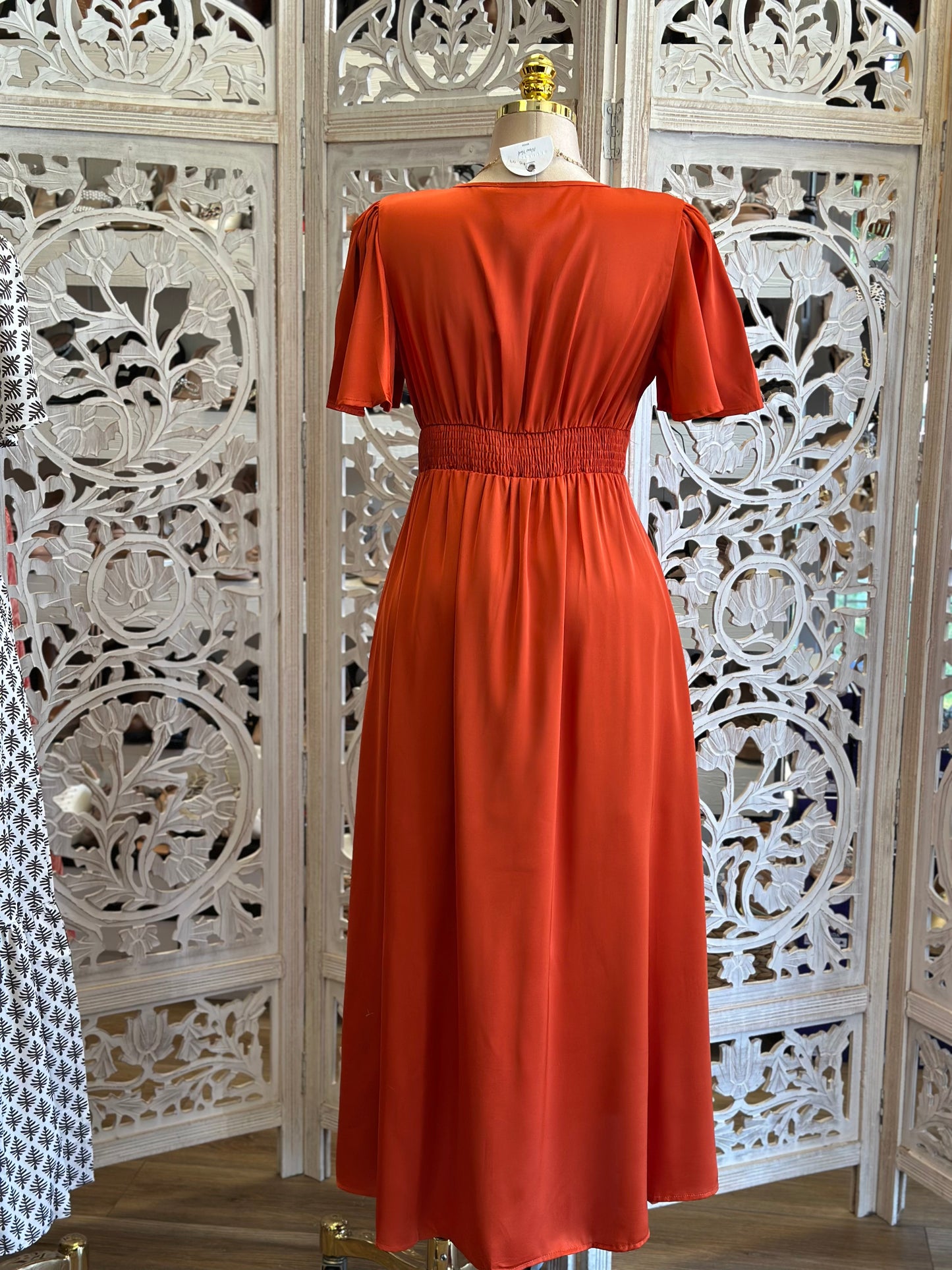 Burnt Orange Deep V Maxi Dress- Not Stretchy , No Estira