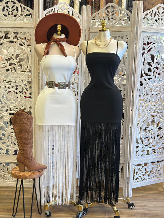 Long Fringe Western Dress- Slightly Stretchy, Estira Poco