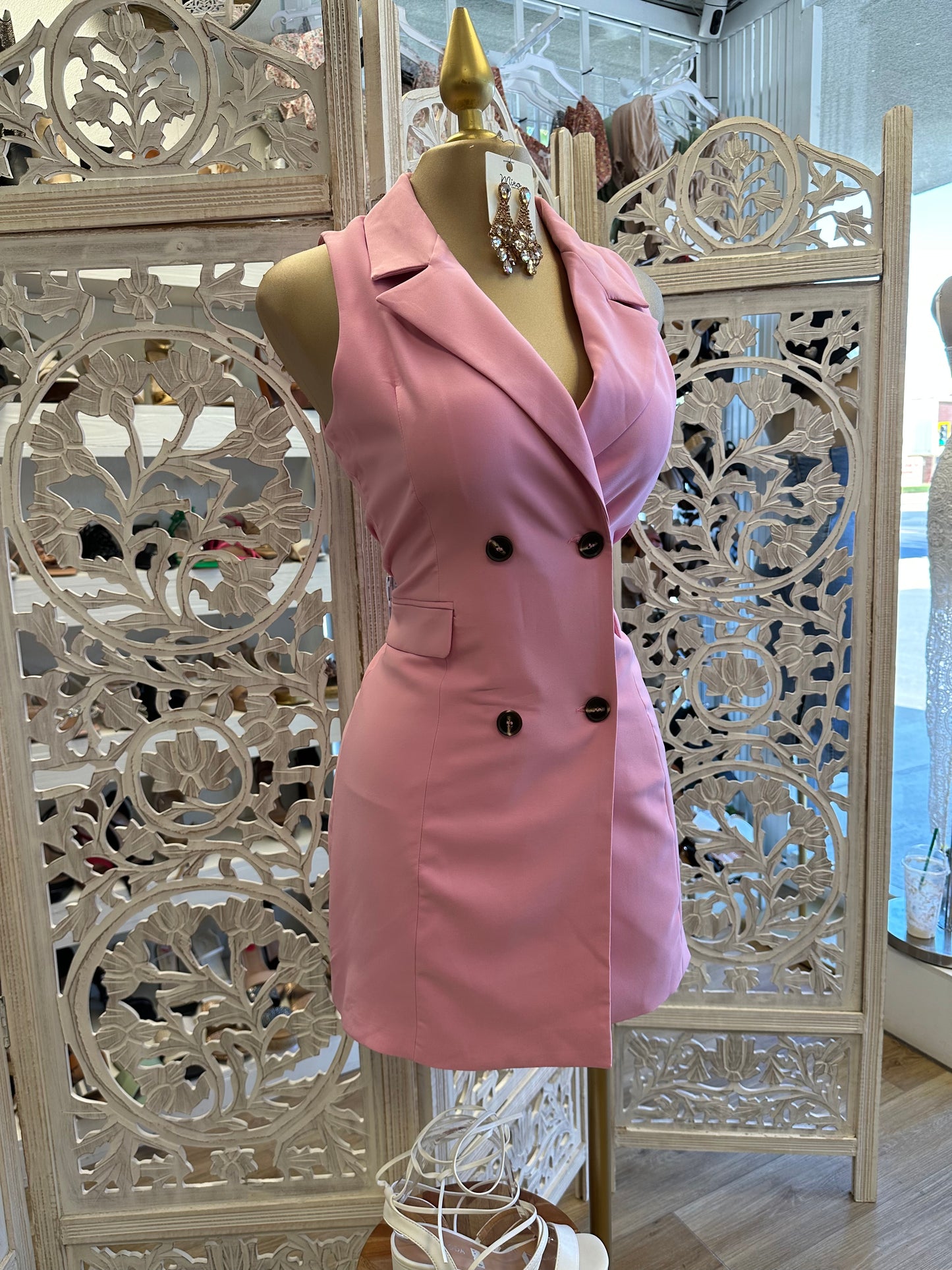 Cotton Pink Sleeveless Coat Dress