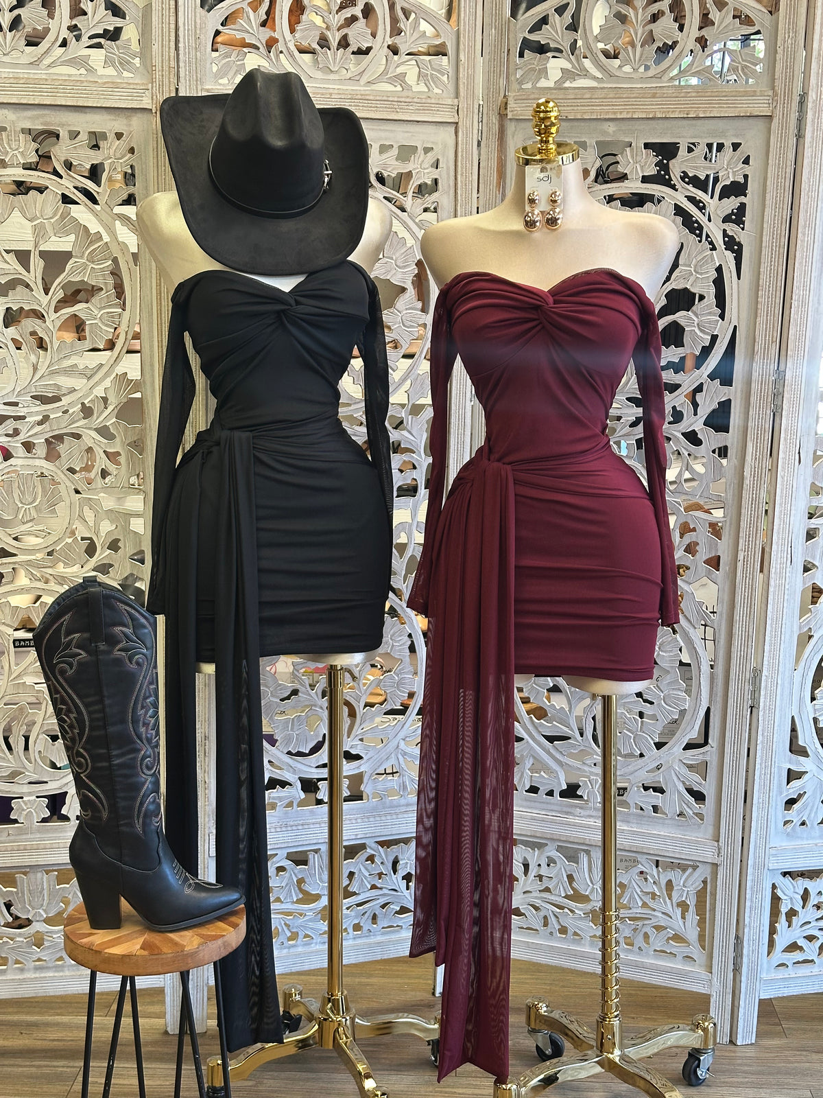 Caryatid Draped Mini Dress- Estira, Stretchy