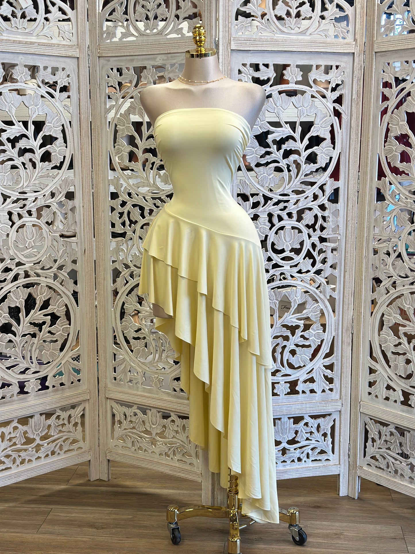 Strapless Butter Asymmetrical Dress-Stretchy,Estira