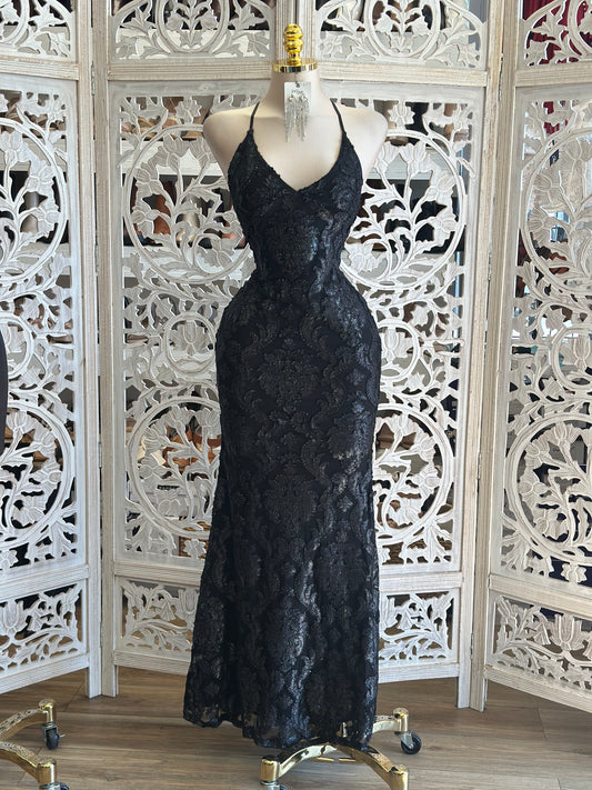 Cross back Glittery Floral Dress- Stretchy,Estira