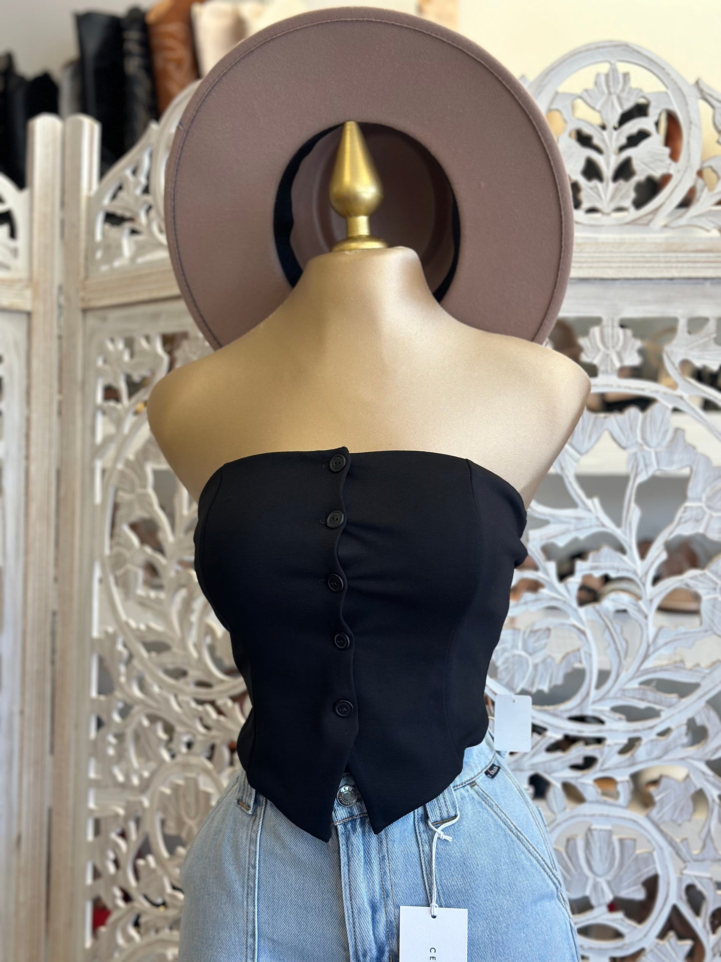 Button Strapless Top- Stretchy, Estira