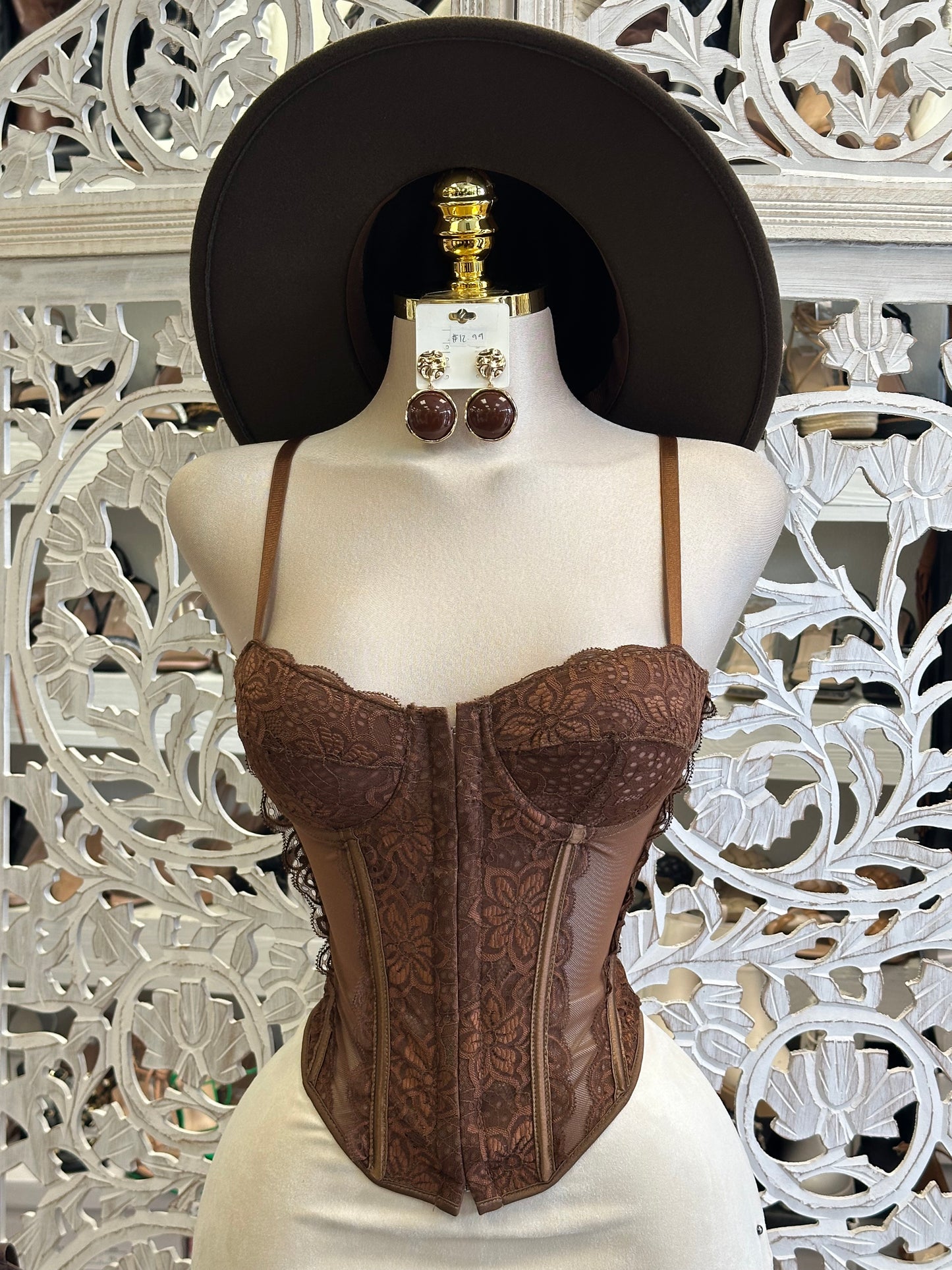 Vintage Style Underwired Lace Panel Bustier -Estira, Stretchy