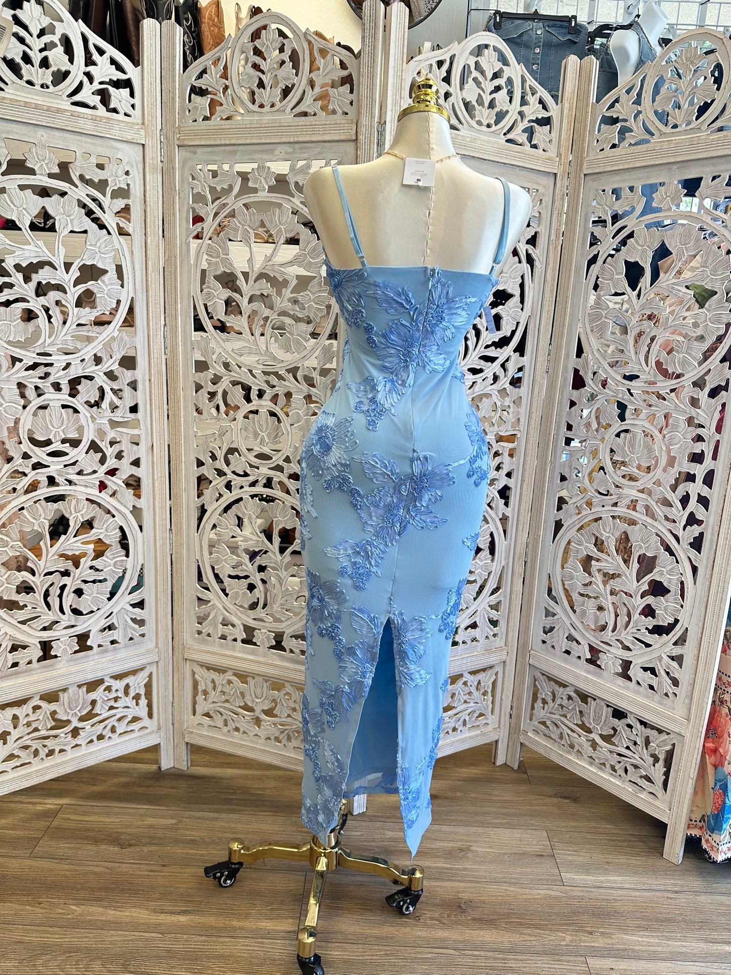 Blue String Floral Dress-Stretchy, Estira