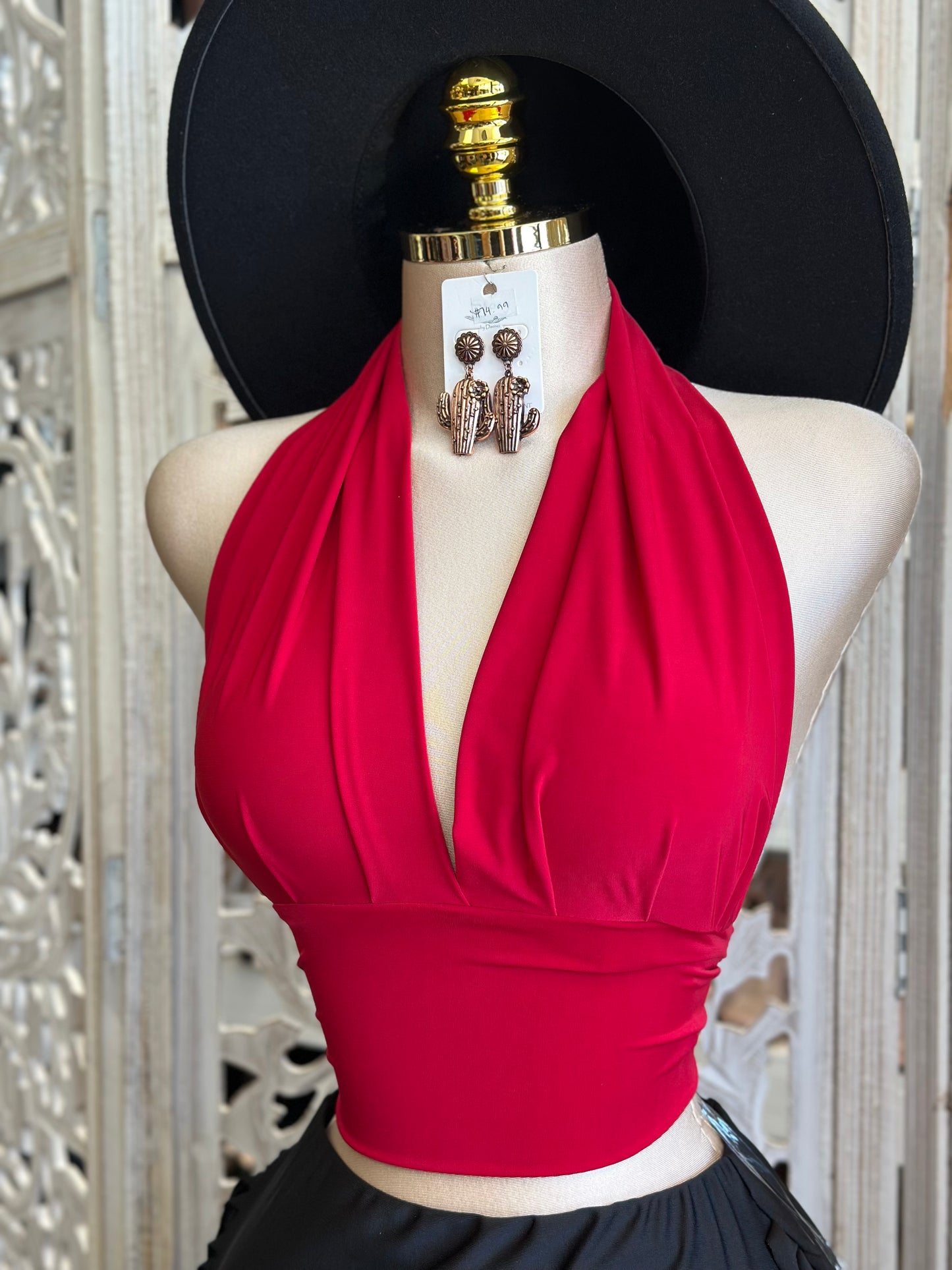 Red Open Back Mini Blouse - Estira, Stretchy