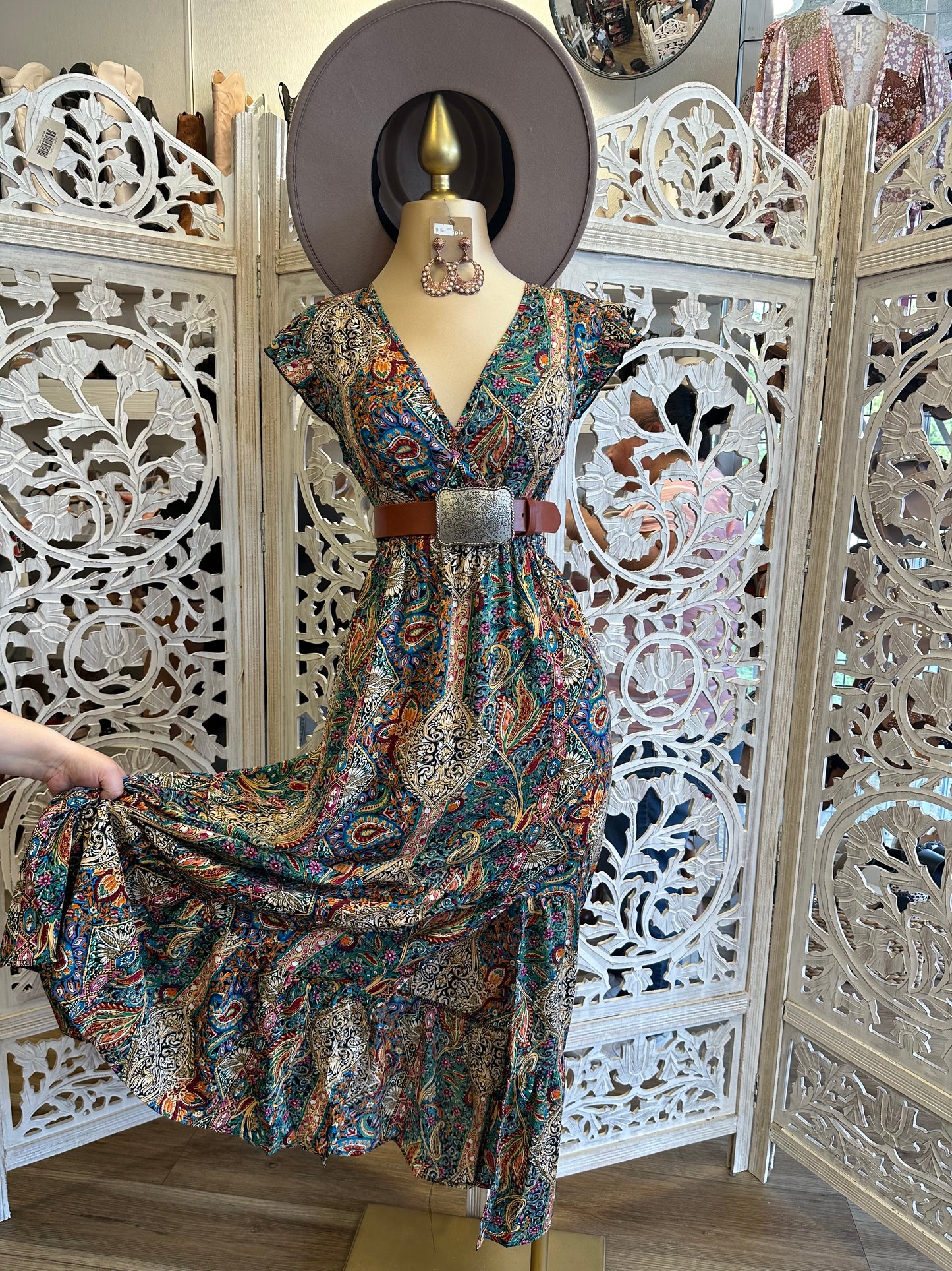 Multi Pattern Maxi Western Dress- Stretchy