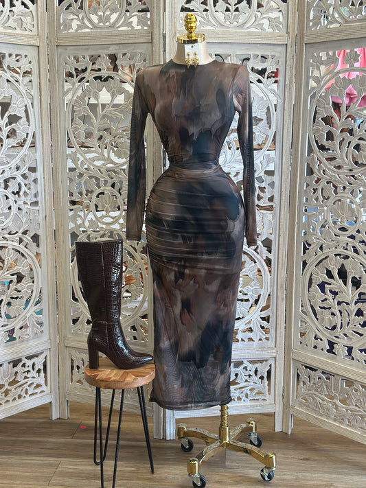 Tie Dye Mesh Body Con Dress - Estira , Stretchy