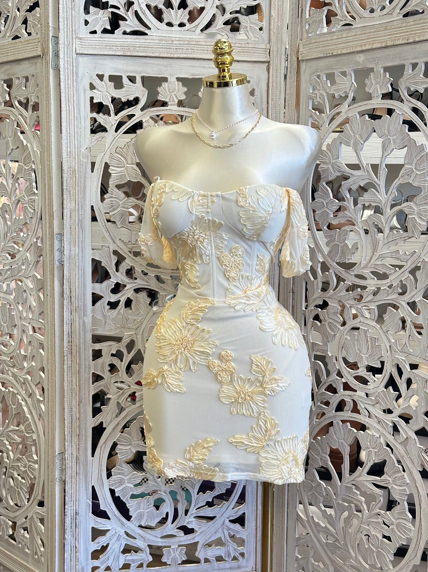 Off Shoulder  Floral Mini Dress-Stretchy, Estira