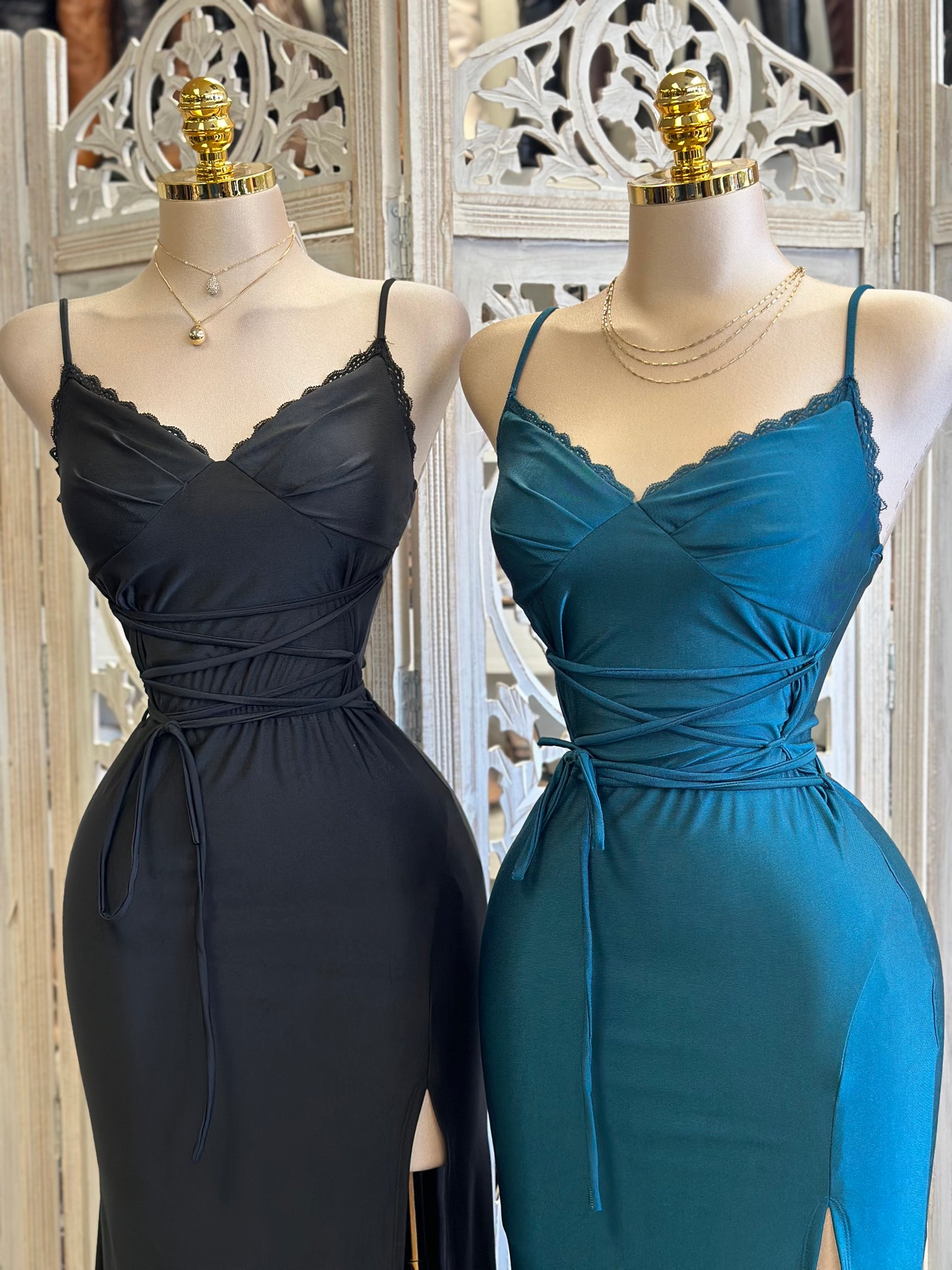 Lace Lined Tie Up Gown- Stretchy,Estira