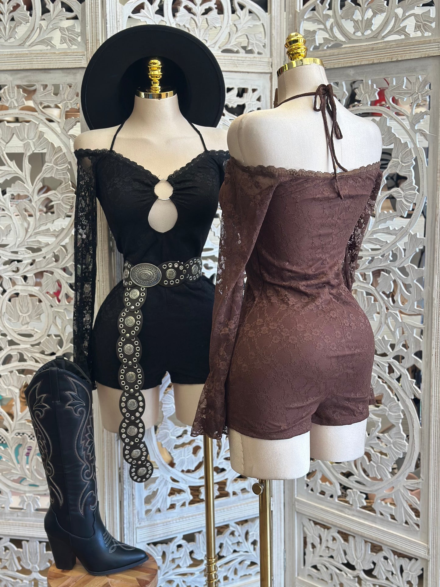 Lace Keyhole Mini Romper -Stretchy, Estira
