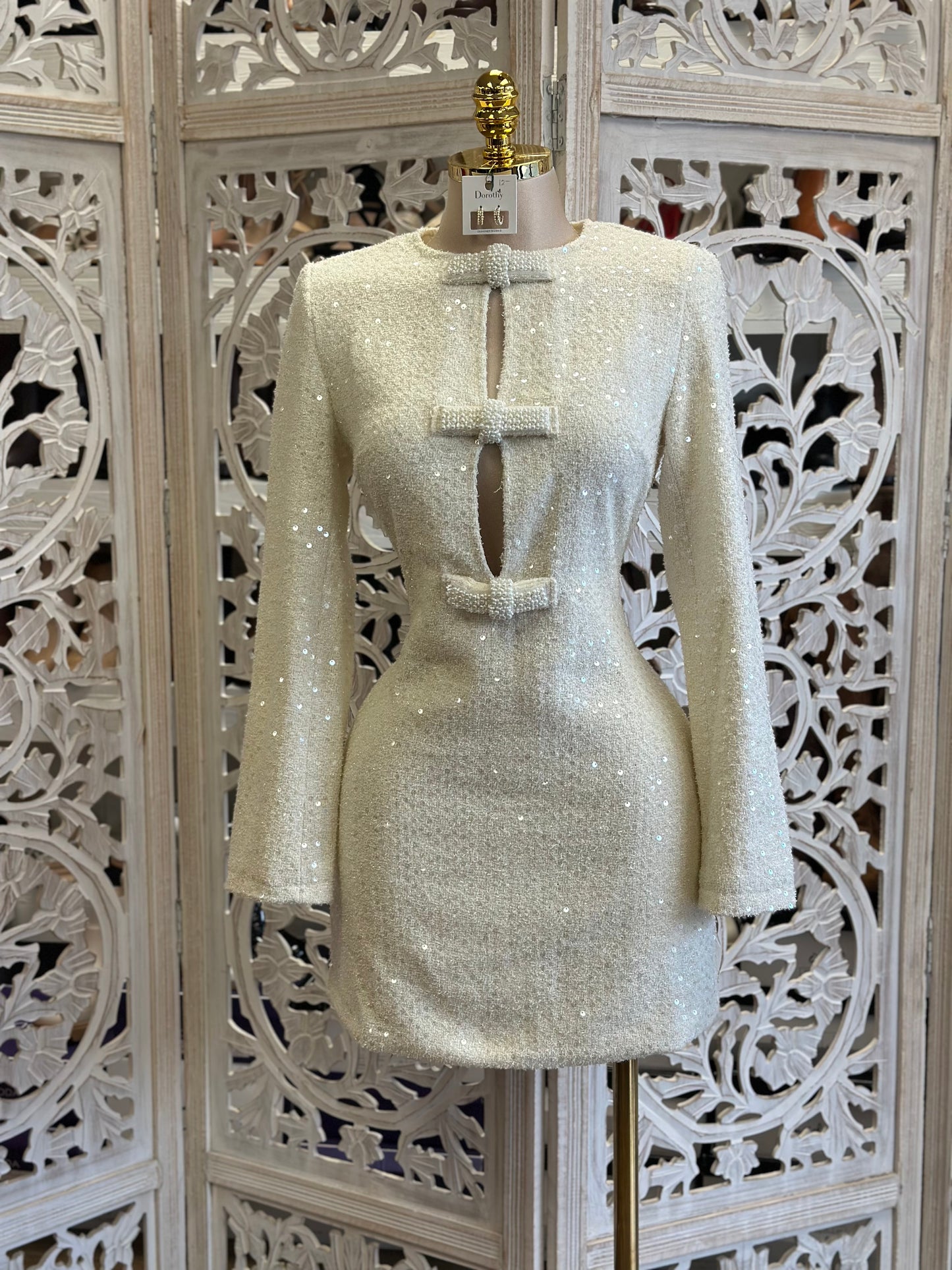 Bow Sequin Tweed Mini Dress- Not Stretchy,No Estira