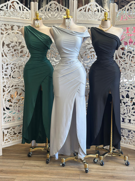 One Shoulder Slit Gown- Estira , Stretchy