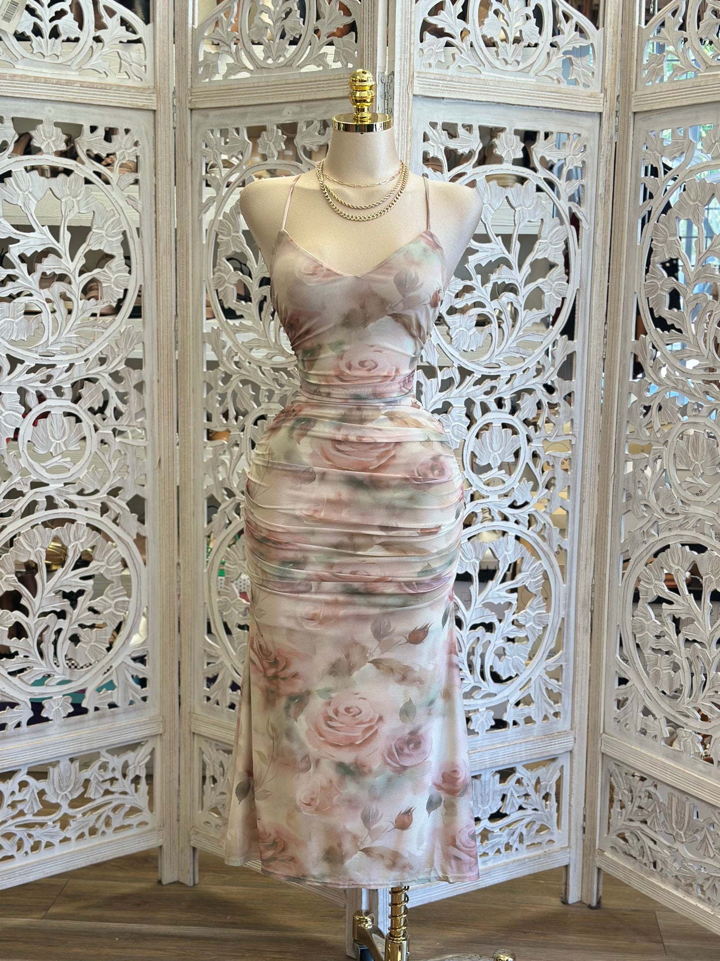 Blush Rose Midi Dress - Estira, Stretchy