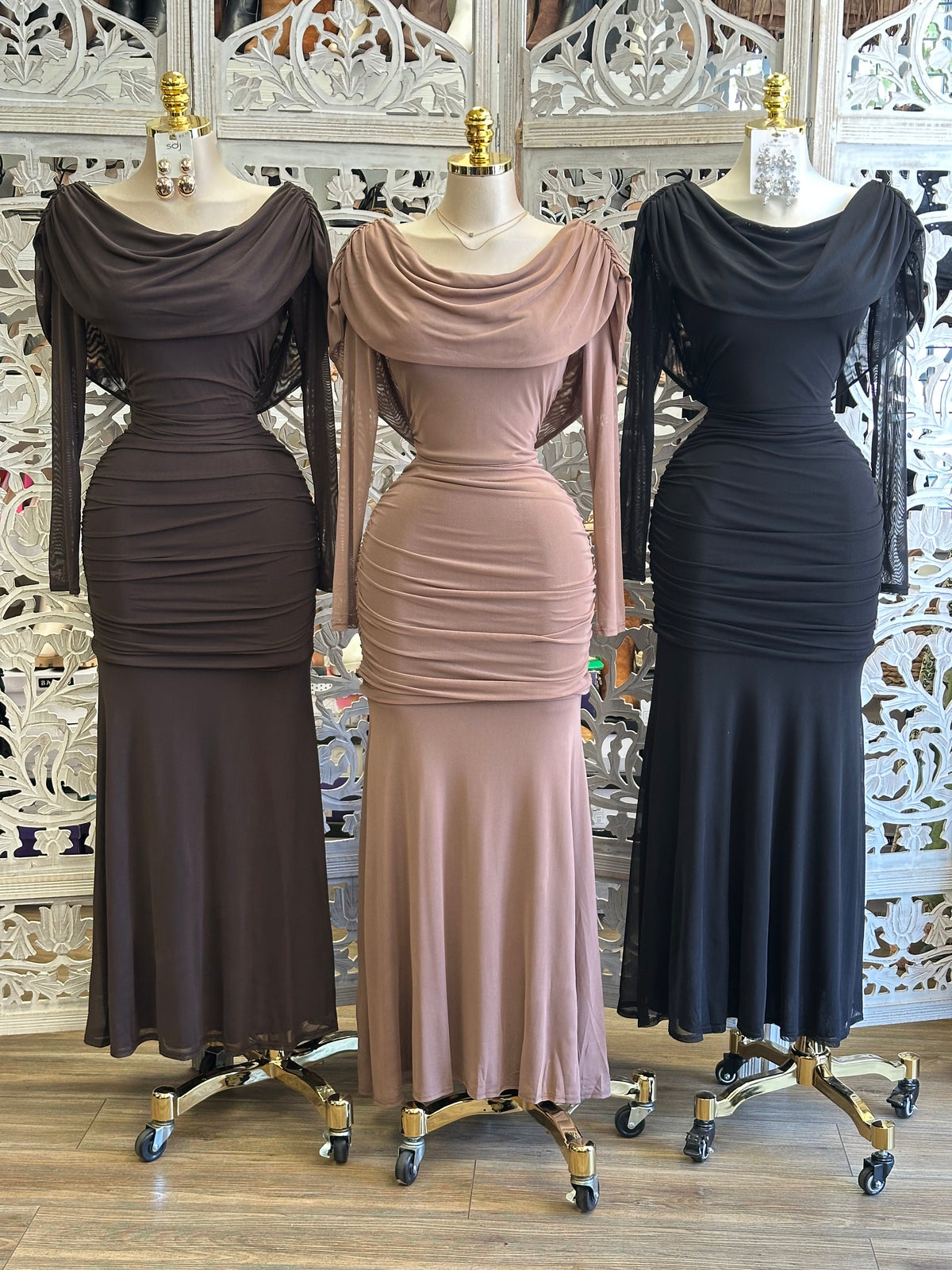 Thalia Draped Dress- Estira, Stretchy