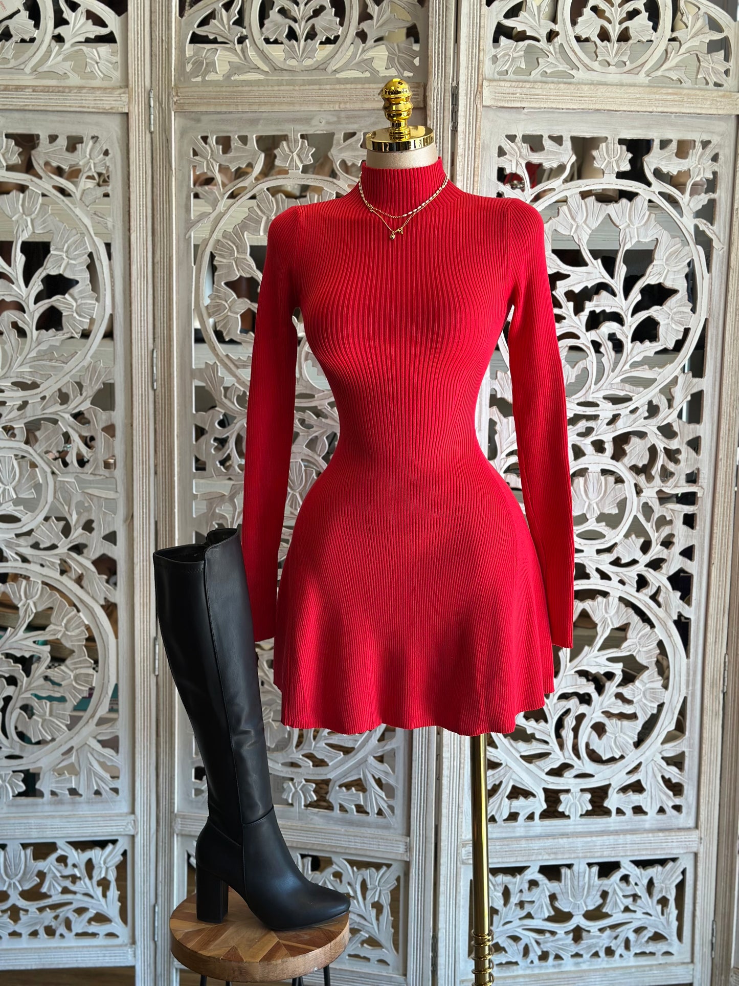 Cherry Ribbed Mini Dress- Stretchy,Estira