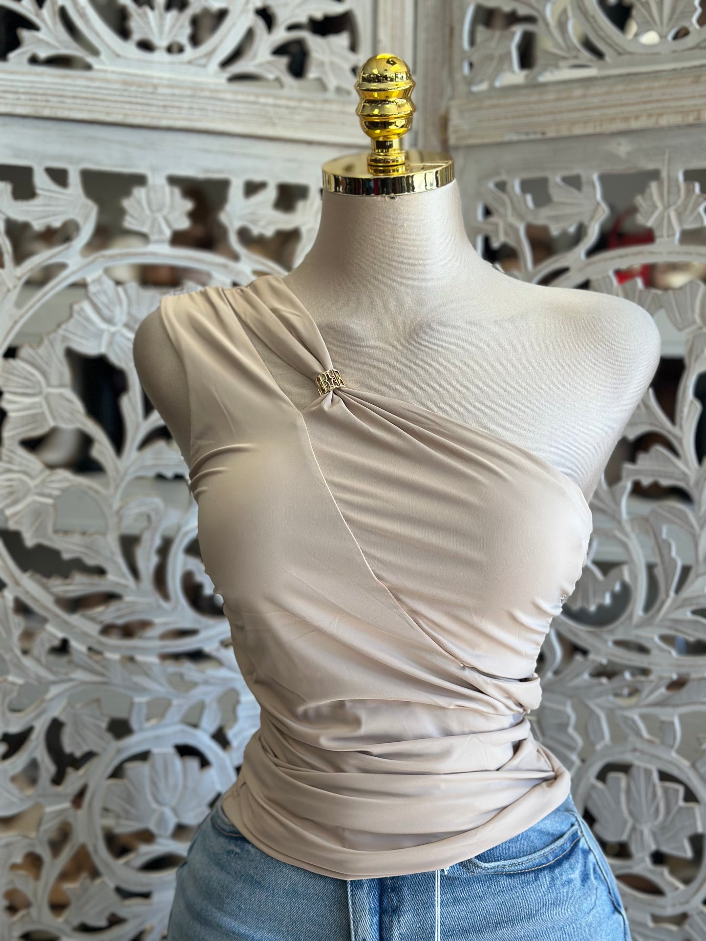 Asymmetrical Clasp Top- Estira, Stretchy