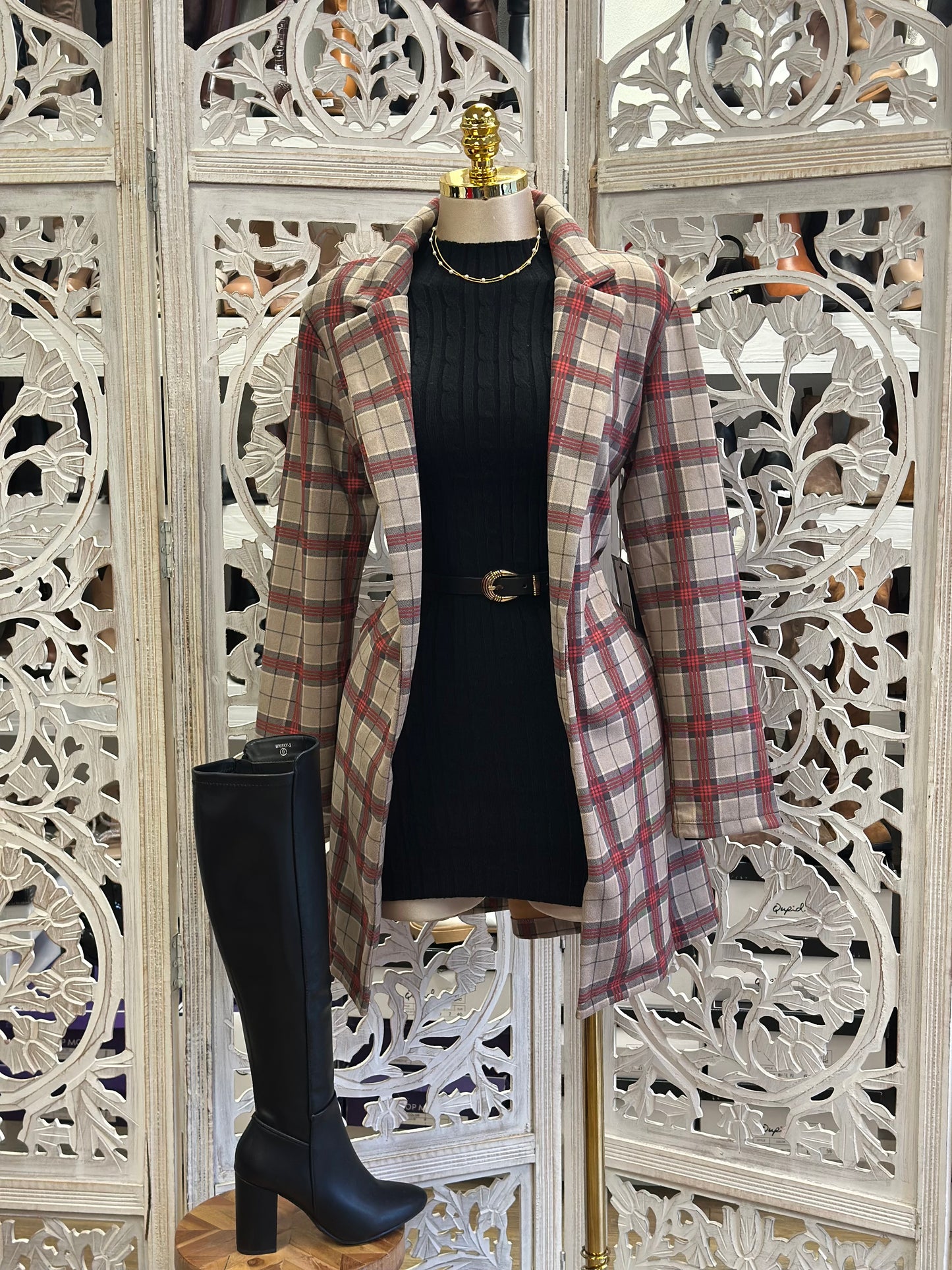 Reddish Plaid Coat- Stretchy