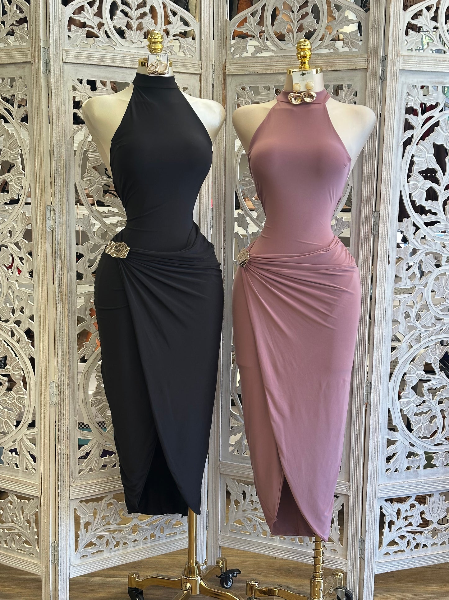 Halter Draped Dress- Estira, Stretchy