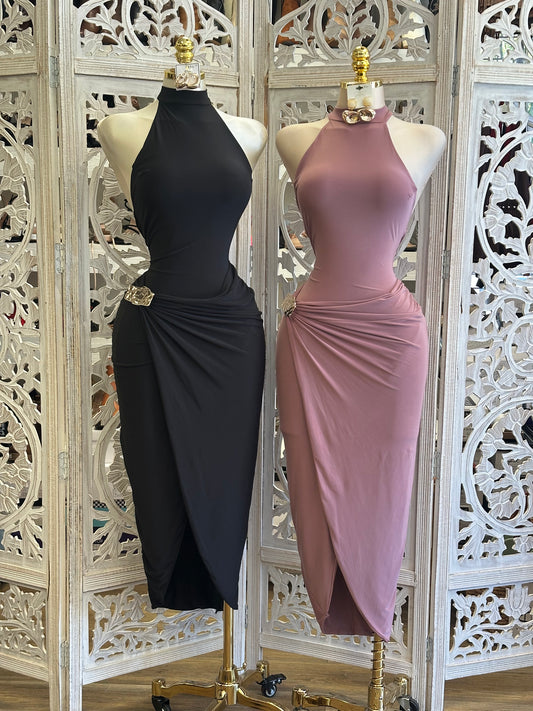 Halter Draped Dress- Estira, Stretchy